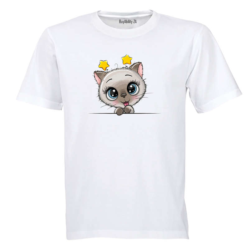 Peeking Kitten - Stars - Kids T-Shirt