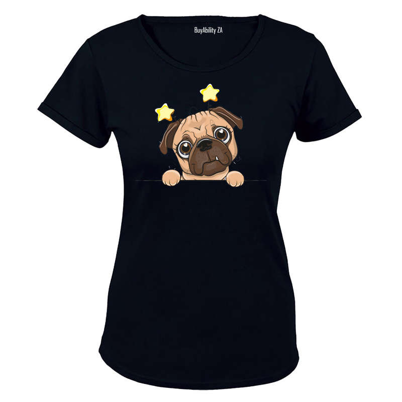 Peeking Pug, Stars - Ladies - T-Shirt