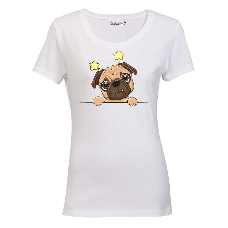 Peeking Pug, Stars - Ladies - T-Shirt