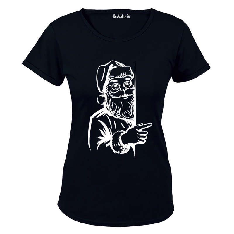 Peeking Santa - Christmas - Ladies - T-Shirt