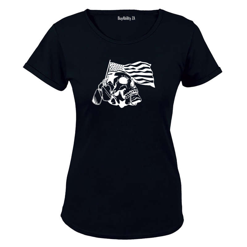 American Veteran Skeleton Skull - Ladies - T-Shirt