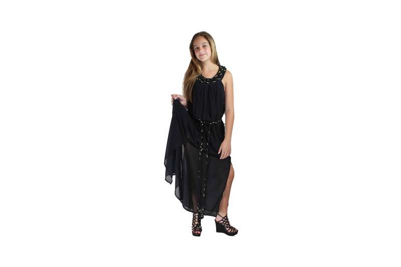 Long Black Dress with Rope Detail
