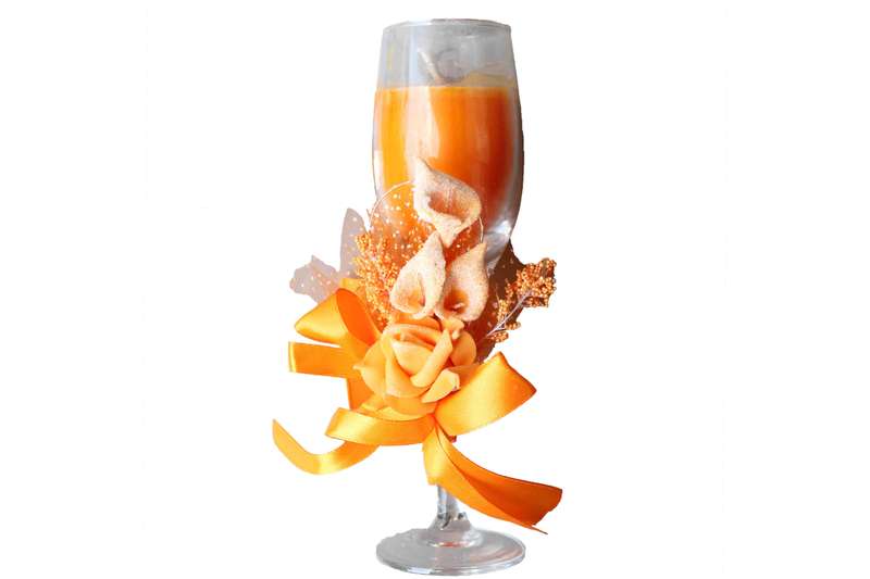 Champagne Scented Candle Glasses with Flower Ribbon  Orange, Floral Bouquet Aroma
