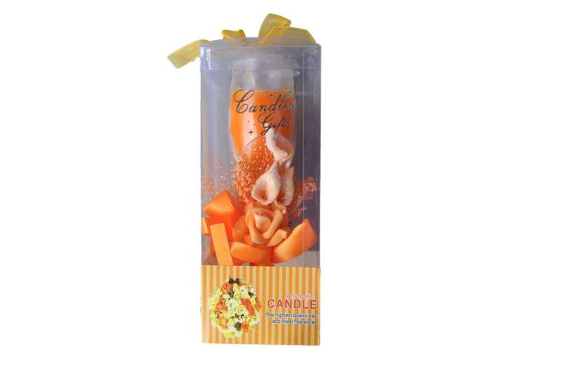 Champagne Scented Candle Glasses with Flower Ribbon  Orange, Floral Bouquet Aroma