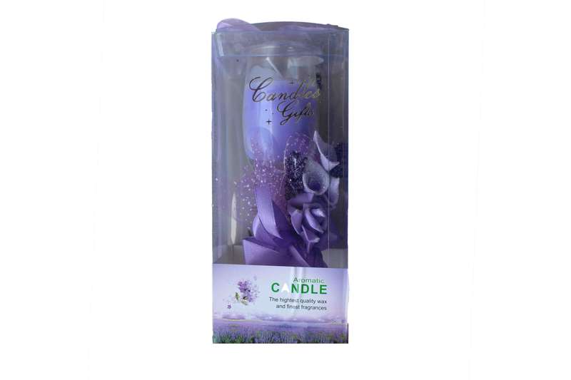 Champagne Scented Candle Glasses with Flower Ribbon  Purple, Lavender Aroma