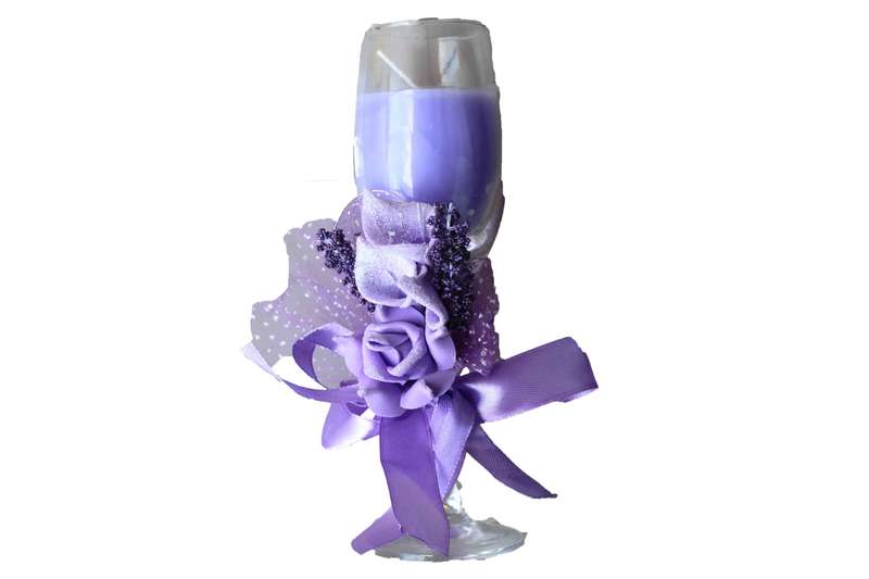 Champagne Scented Candle Glasses with Flower Ribbon  Purple, Lavender Aroma