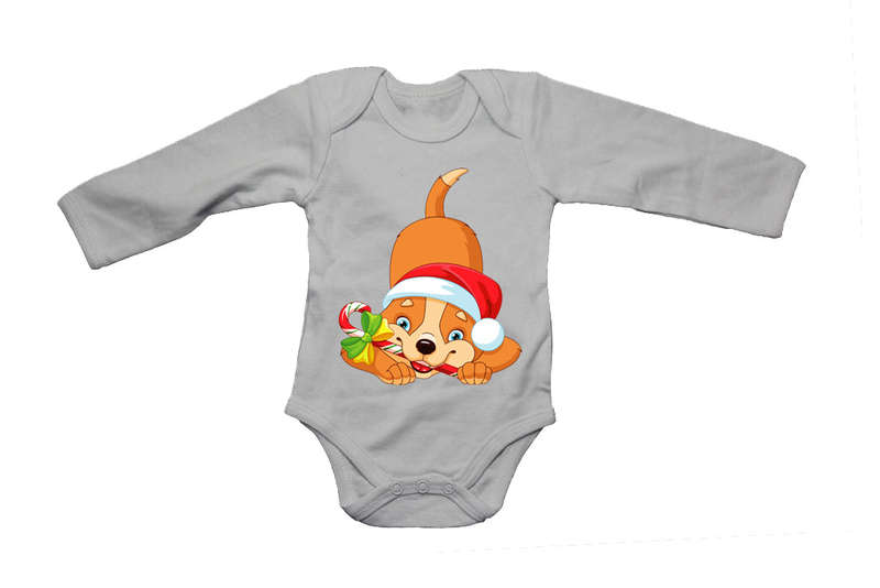Christmas Candy Cane Dog - Baby Grow