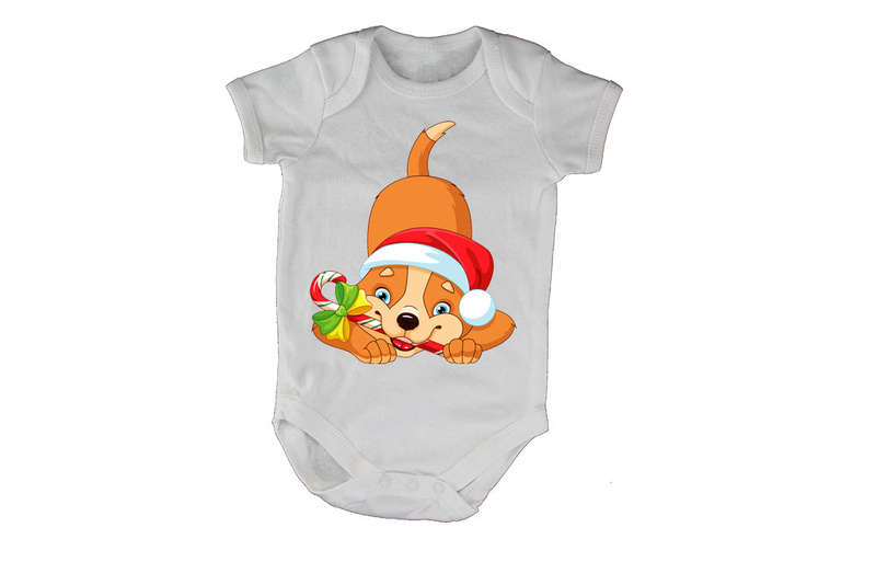 Christmas Candy Cane Dog - Baby Grow
