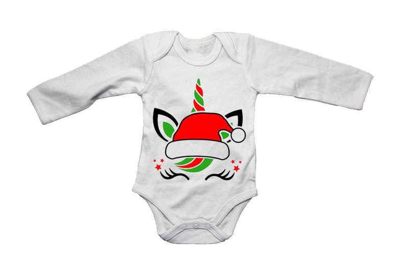 Christmas Hat Unicorn - Baby Grow
