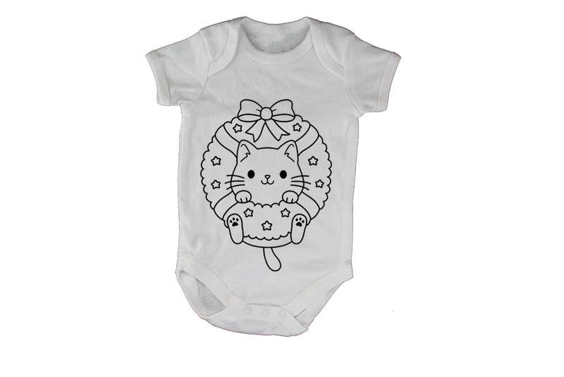 Christmas Kitten Wreath - Baby Grow