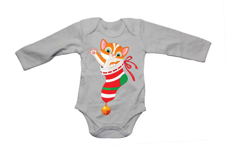 Christmas Stocking Kitten - Baby Grow