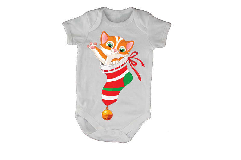 Christmas Stocking Kitten - Baby Grow