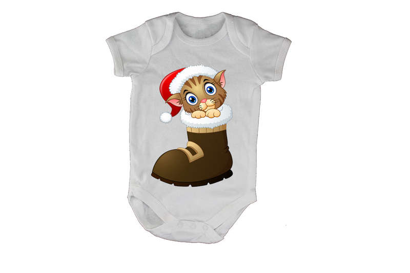 Christmas Kitten in a Boot - Baby Grow