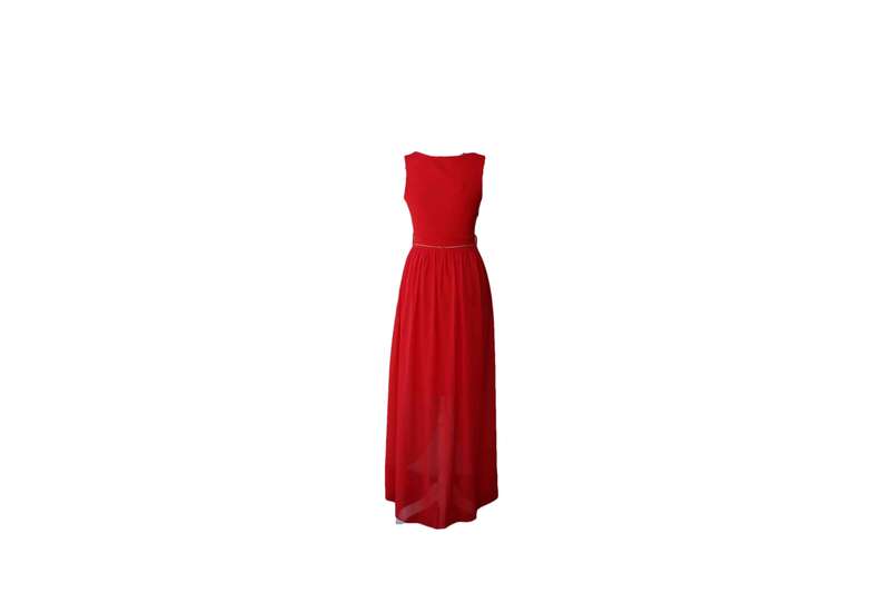 Red Cocktail Dress With Long Tail (With Gold Belt Accessory)
