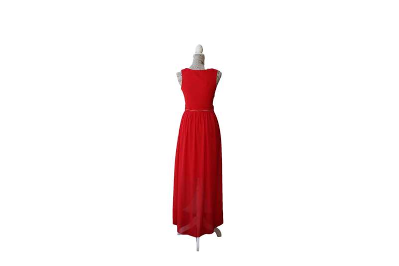 Red Cocktail Dress With Long Tail (With Gold Belt Accessory)