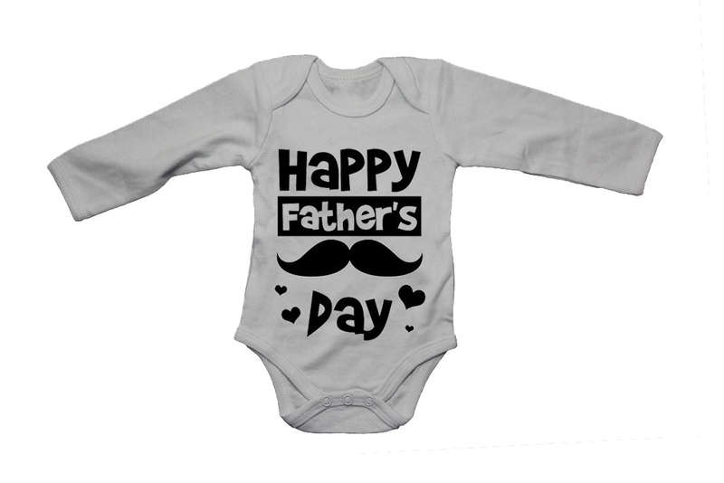 Happy Fathers Day - Mustache & Hearts - Baby Grow