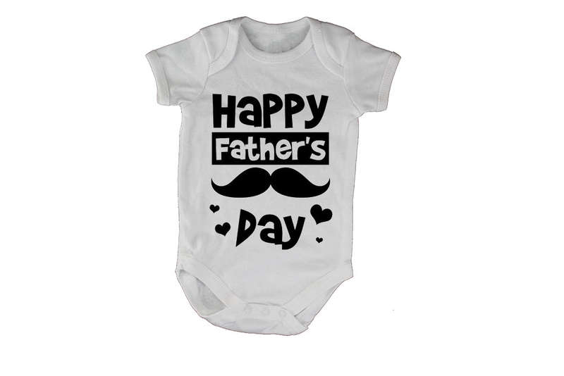 Happy Fathers Day - Mustache & Hearts - Baby Grow