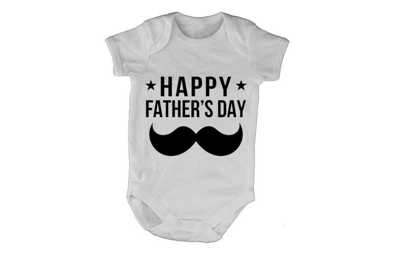 Happy Fathers Day - Mustache & Stars - Baby Grow