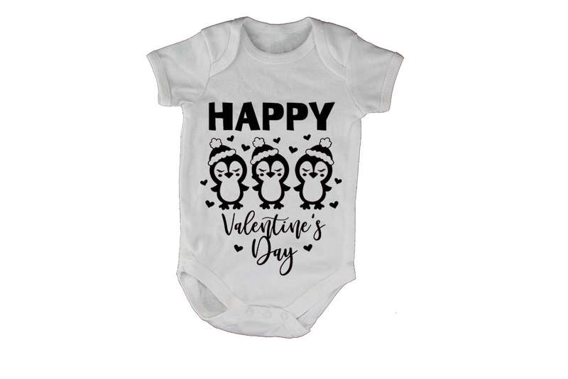 Happy Valentines Day - Penguins - Baby Grow