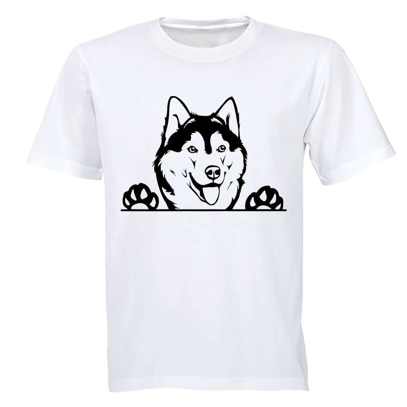 Husky Peeking - Adults - T-Shirt - L / Black / Short