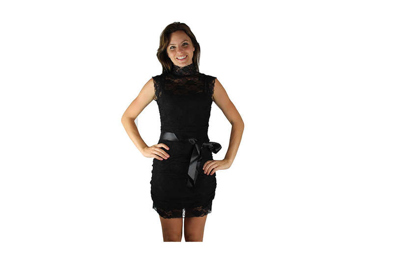 Black Lace Cocktail Dress with Black Bow