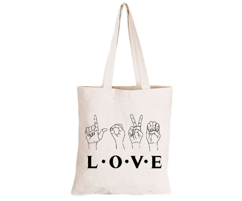 Love - Sign Language - Eco-Cotton Natural Fibre Bag