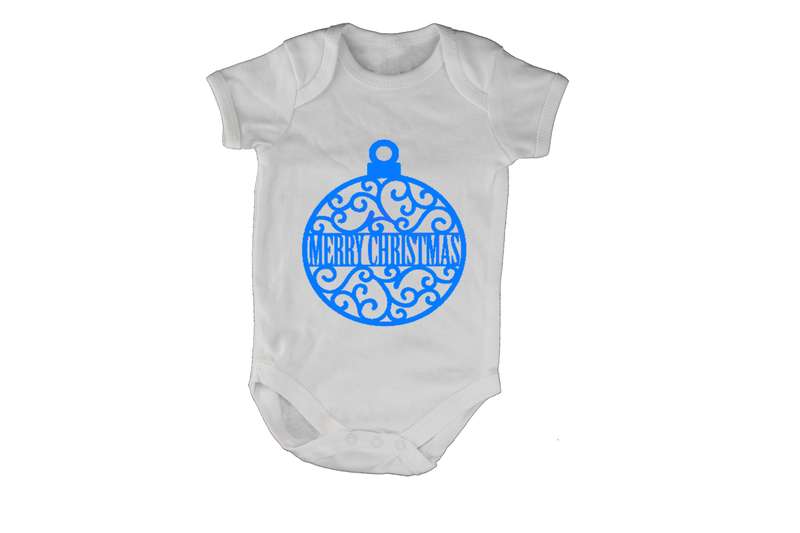 Merry Christmas - Blue Bauble - Baby Grow