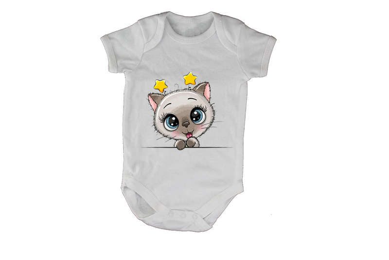 Peeking Kitten - Stars - Baby Grow