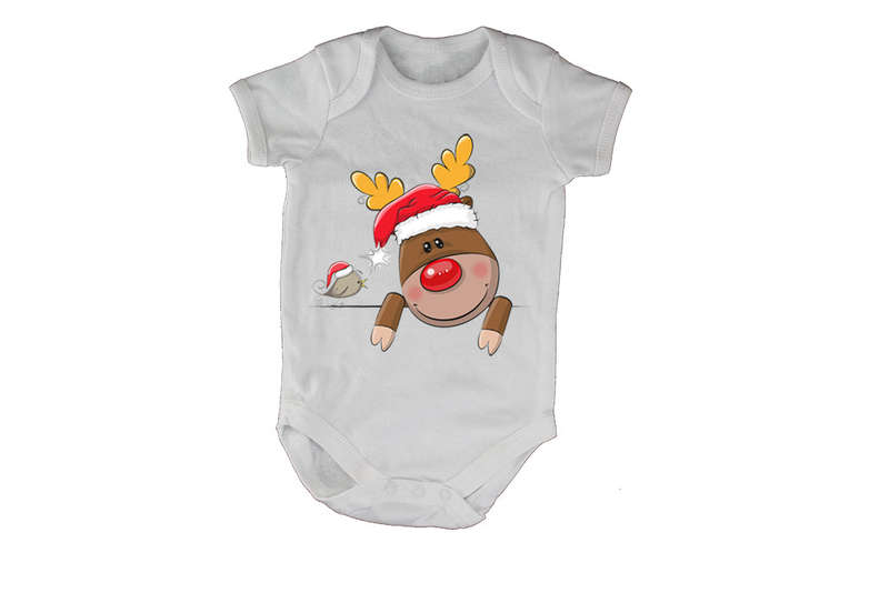 Peeking Christmas Reindeer & Bird - Baby Grow