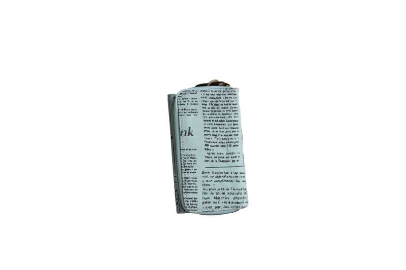 Blue Compact Purse with Newspaper Design & Bird Detail (150mm x 90mm)