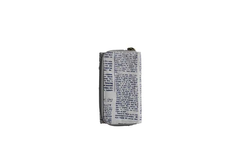 Grey Compact Purse with Newspaper Design & Bird Detail (150mm x 90mm)