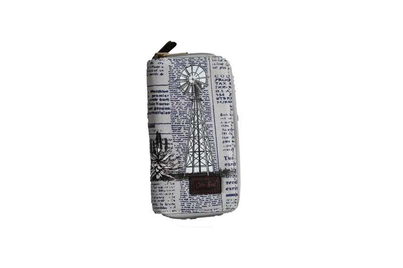 Grey Large Purse with Newspaper Design & Windmill Detail (200mm x 100mm)