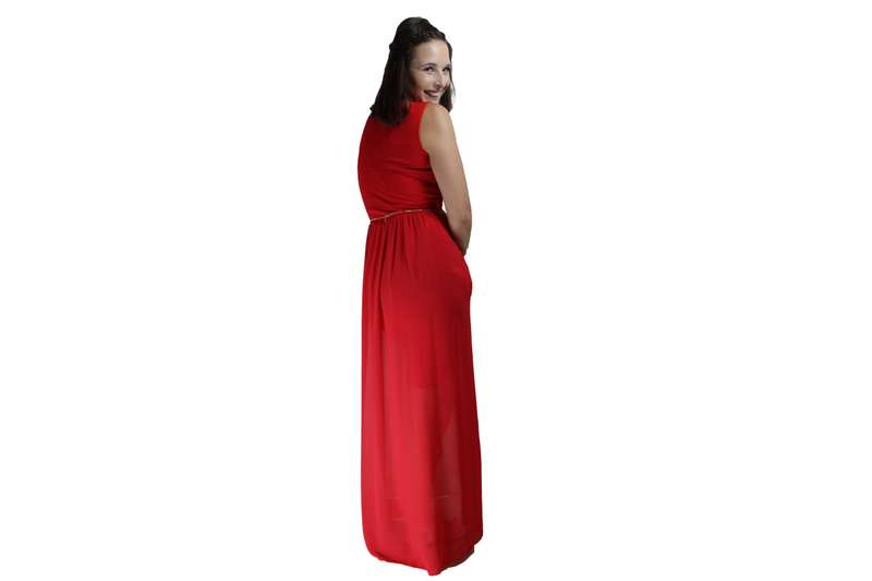 Red Cocktail Dress With Long Tail (With Gold Belt Accessory)