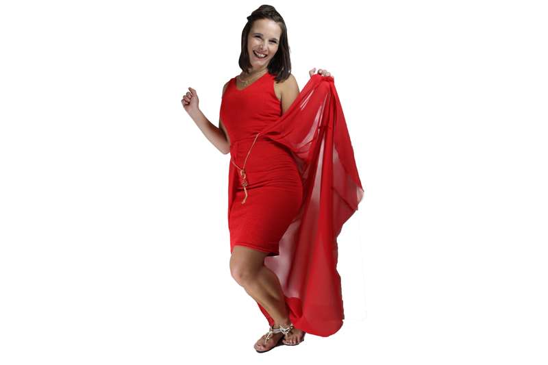 Red Cocktail Dress With Long Tail (With Gold Belt Accessory)