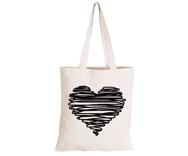 Scribble Heart - Valentine - Eco-Cotton Natural Fibre Bag