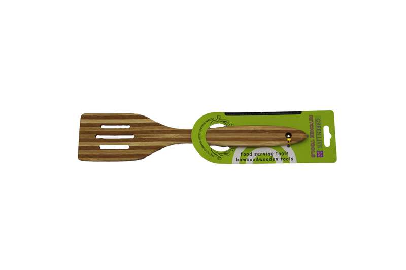 Flat Wooden Slotted Spoon  Bamboo