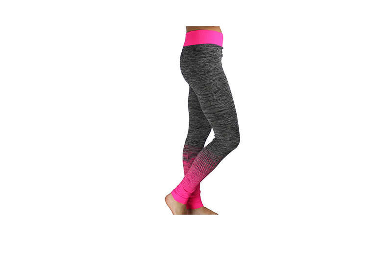 Pink Full Length Striped Gym Tights - S-M