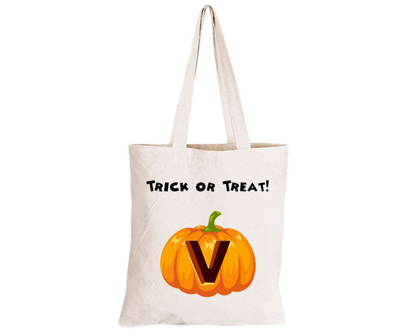 V - Halloween Pumpkin - Eco-Cotton Trick or Treat Bag