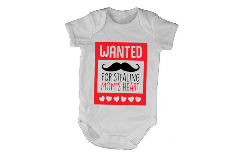Wanted for Stealing Mom's Heart - Valentine - Baby Grow