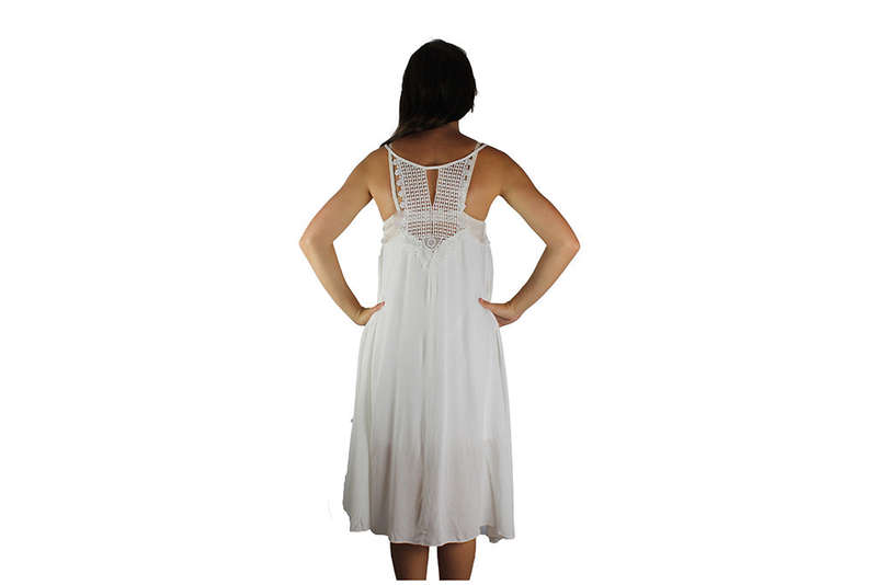 White Woven Back Casual Dress - L