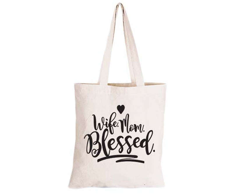 Wife. Mom. Blessed - - Eco-Cotton Natural Fibre Bag