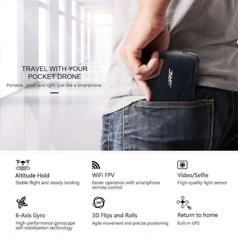 Pocket Selfie Drone Quadcopter, JJRC H37 Elfie Pocket Fold Portable Photography Wifi FPV With 0.3MP