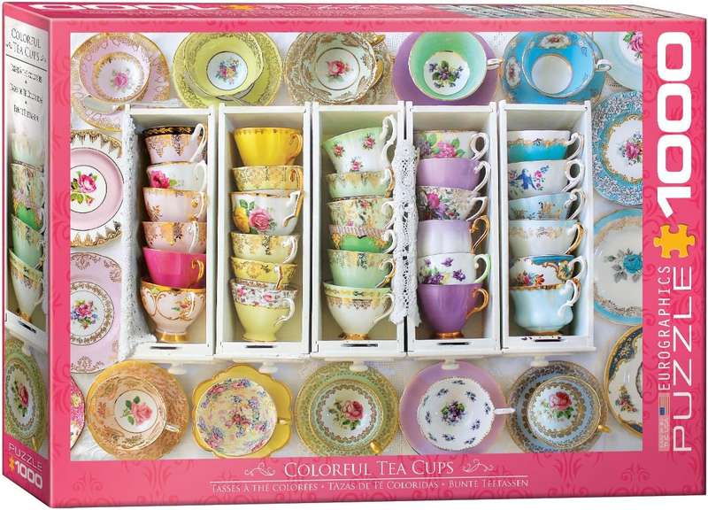 Colorful Tea Cups 1000 Piece Puzzle Box