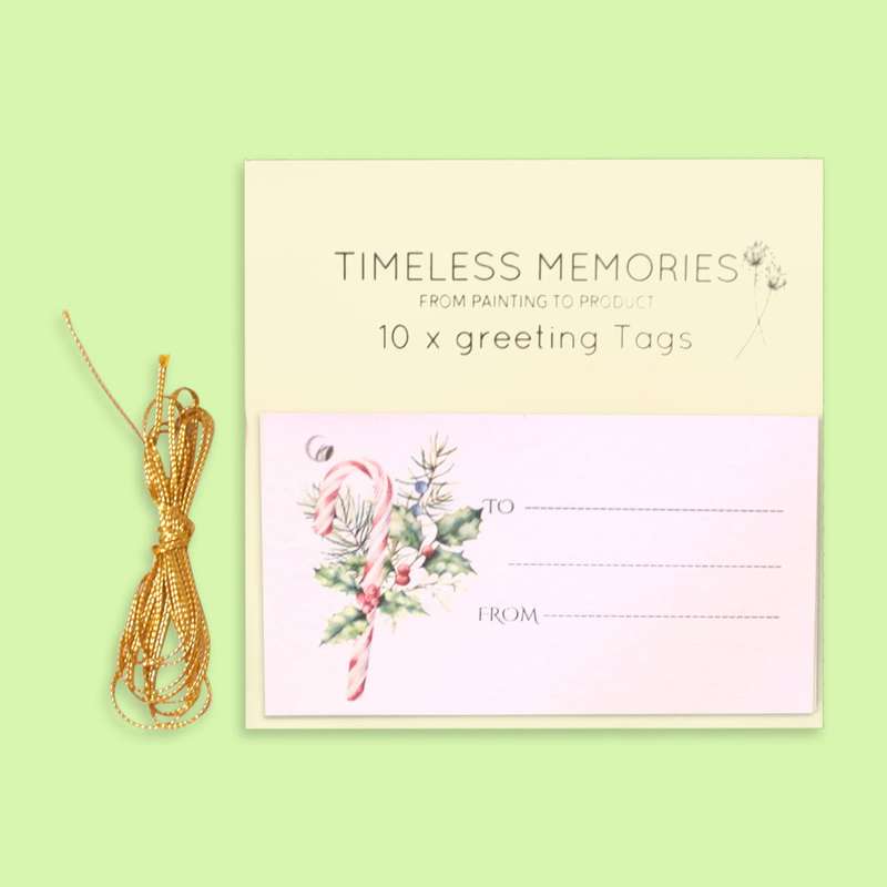 Candy Cane with Flower Christmas Greeting Tag Pack
