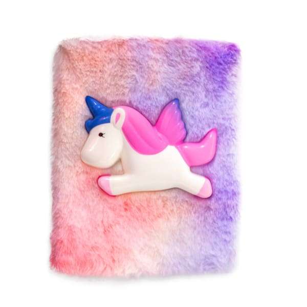 Fluffy Unicorn Blue Horn Notebook
