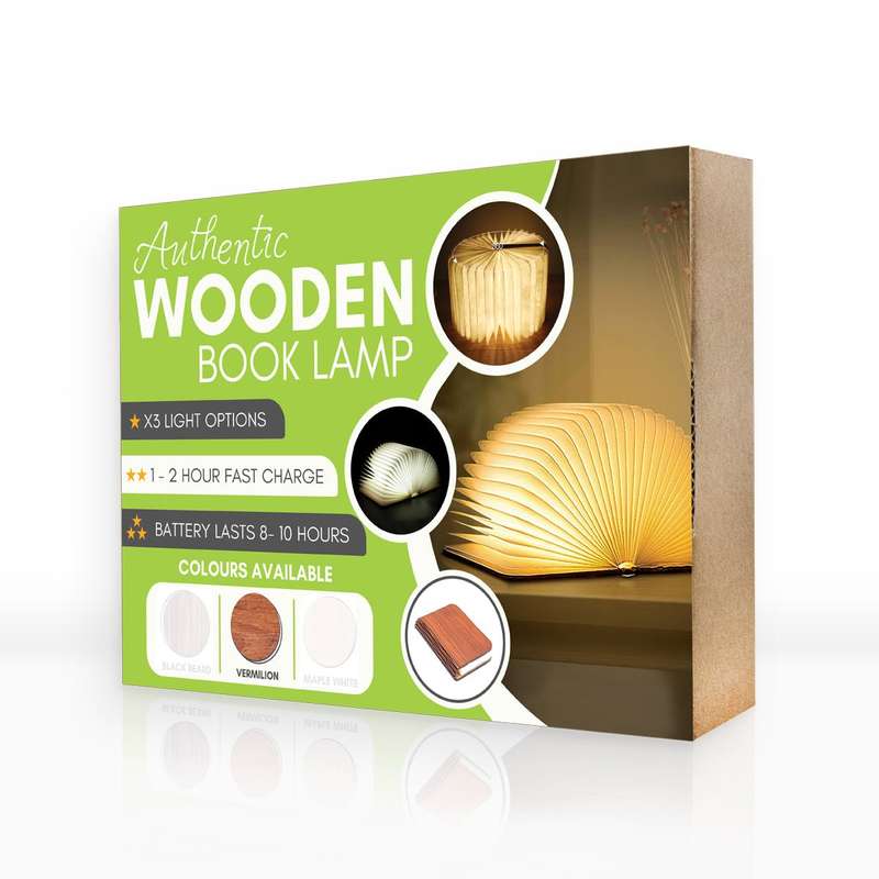 Authentic Wooden Book Lamp - Vermilion