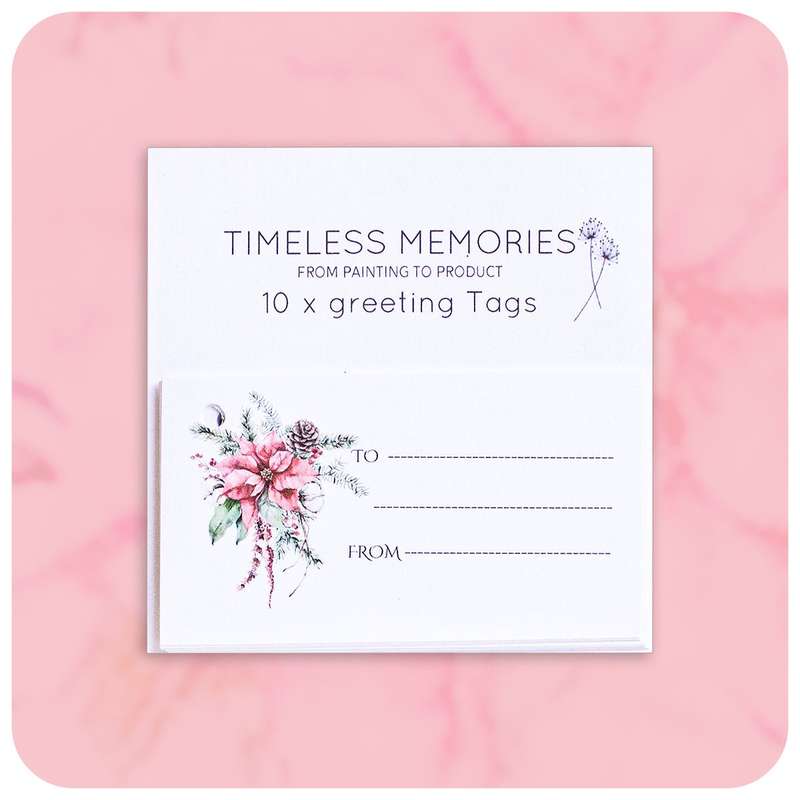 Christmas Flower with Acorn Wreath 10 Greeting Tag Pack