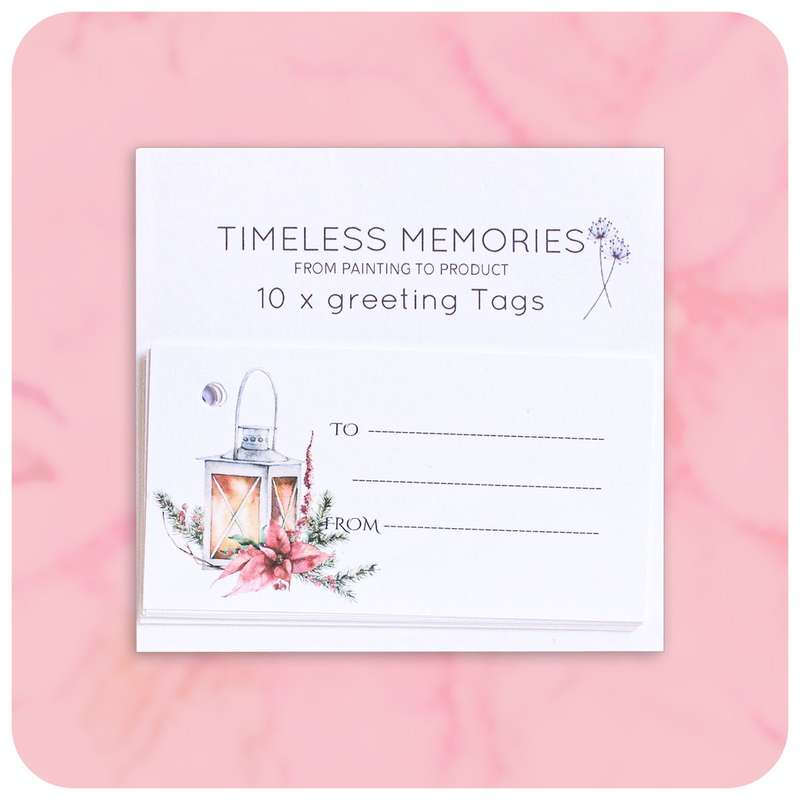 Christmas Lantern with Flower 10 Greeting Tag Pack
