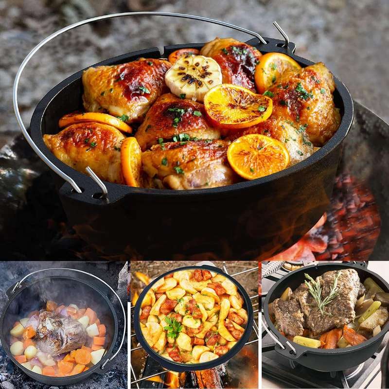 Bon Voyage Cast Iron Flat Bottom Potjie Dutch Oven Pot