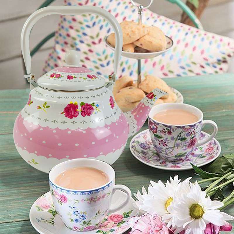 Agate Enamel Teapot 2.5LT Lace Ribbon Design